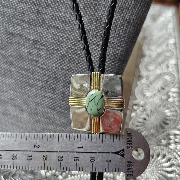 Bolo Silver And Gold Tones With Turquoise Stone #1935 - Picture 5 of 10